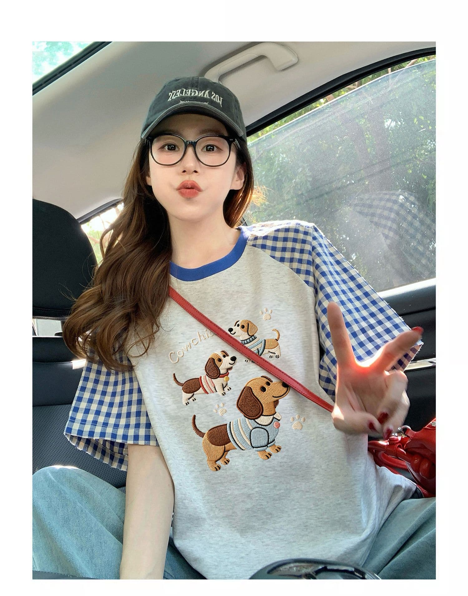 220 그램 순면 이후 패키지 칼라 체크무늬 배색 삽입 어깨 반팔 티셔츠 여성 2026 여름 프린트 맨위 상세 이미지 5