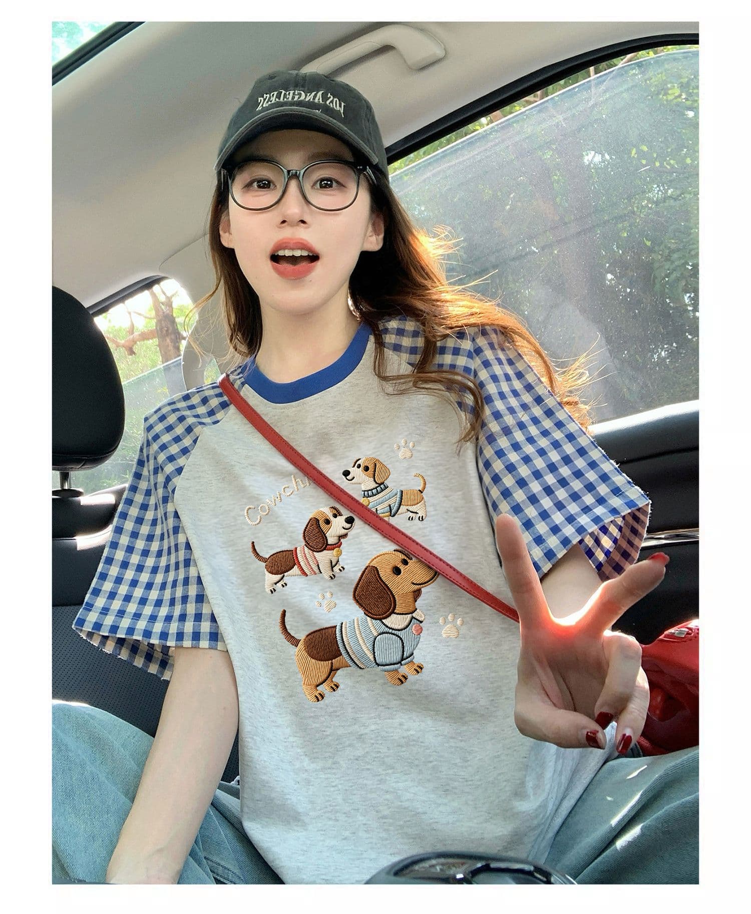220 그램 순면 이후 패키지 칼라 체크무늬 배색 삽입 어깨 반팔 티셔츠 여성 2026 여름 프린트 맨위 상세 이미지 6