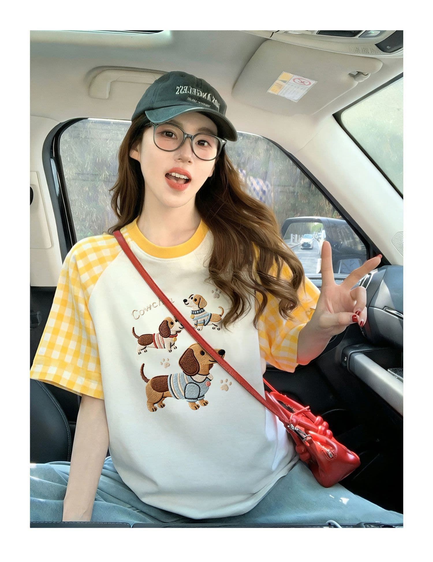 220 그램 순면 이후 패키지 칼라 체크무늬 배색 삽입 어깨 반팔 티셔츠 여성 2026 여름 프린트 맨위 상세 이미지 9