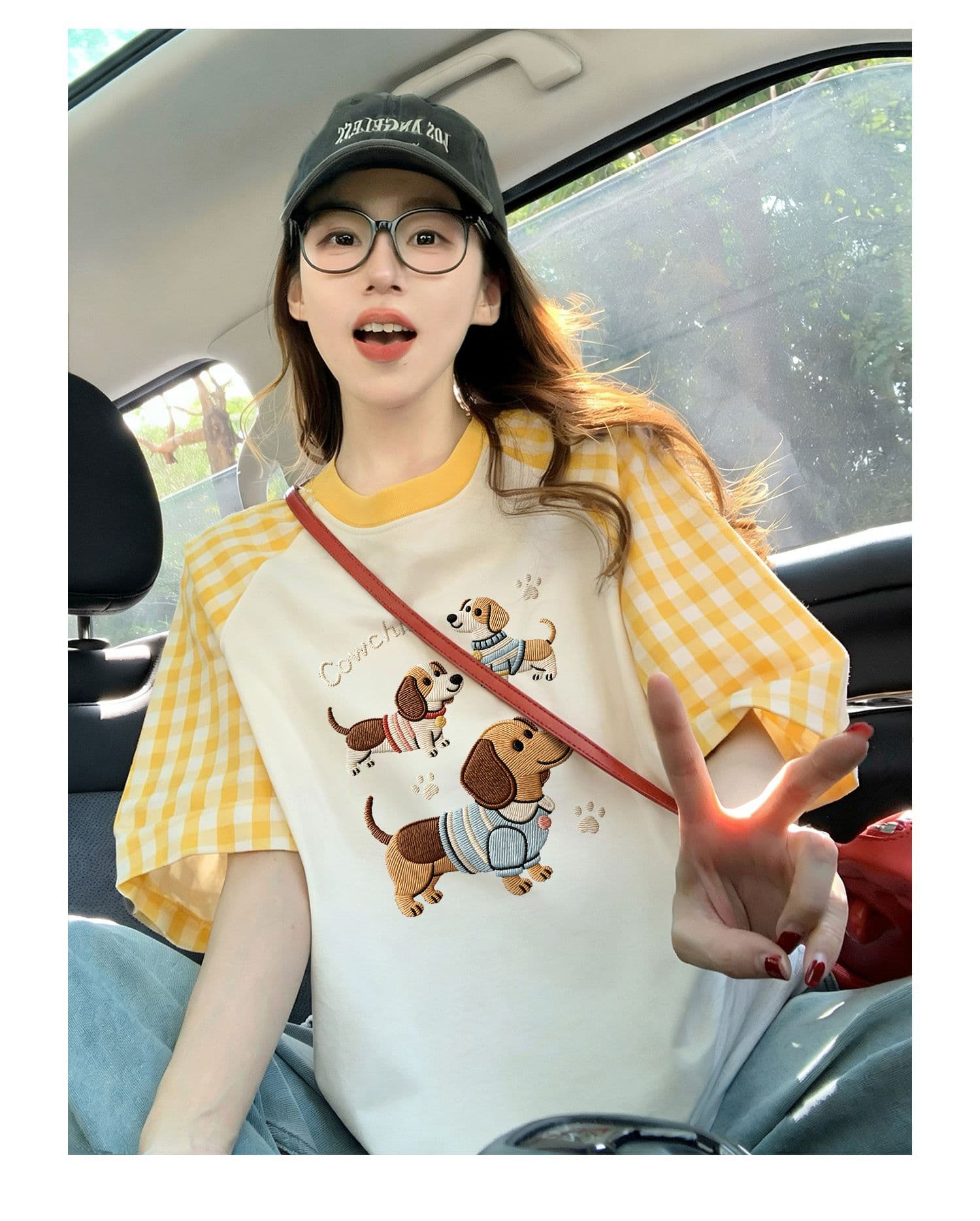 220 그램 순면 이후 패키지 칼라 체크무늬 배색 삽입 어깨 반팔 티셔츠 여성 2026 여름 프린트 맨위 상세 이미지 12