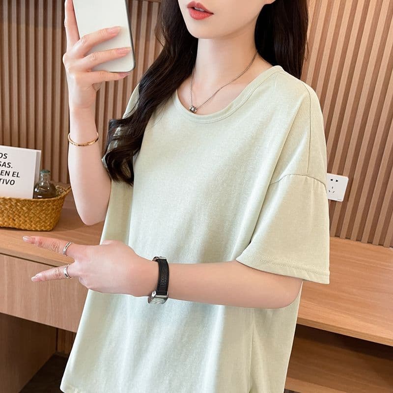 실사 50 면 눈꽃 면 반팔 티셔츠 루즈핏 가을 어깨 기초 다용도 미니멀리즘 느긋한 여름 맨위 이미지 4