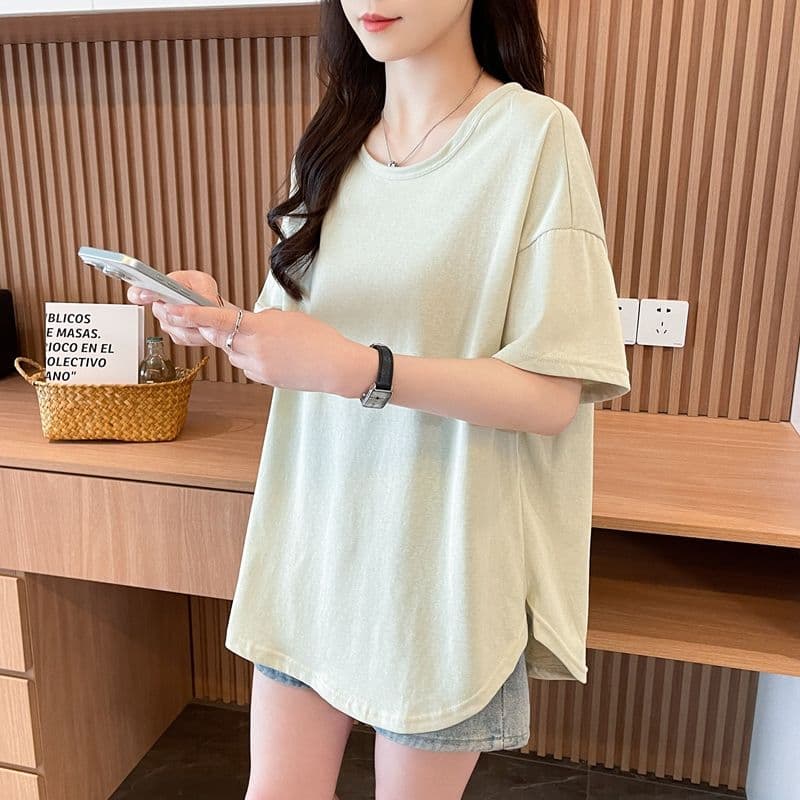 실사 50 면 눈꽃 면 반팔 티셔츠 루즈핏 가을 어깨 기초 다용도 미니멀리즘 느긋한 여름 맨위