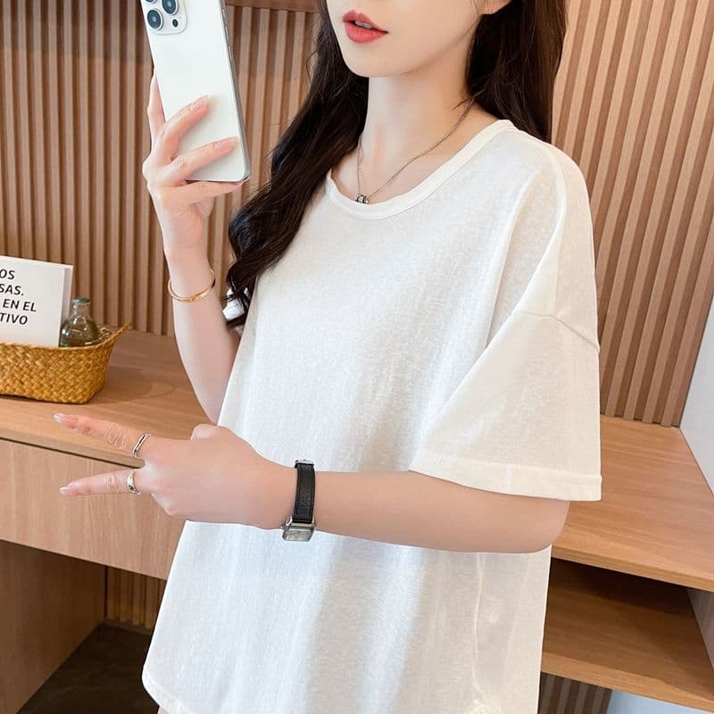 실사 50 면 눈꽃 면 반팔 티셔츠 루즈핏 가을 어깨 기초 다용도 미니멀리즘 느긋한 여름 맨위 이미지 2