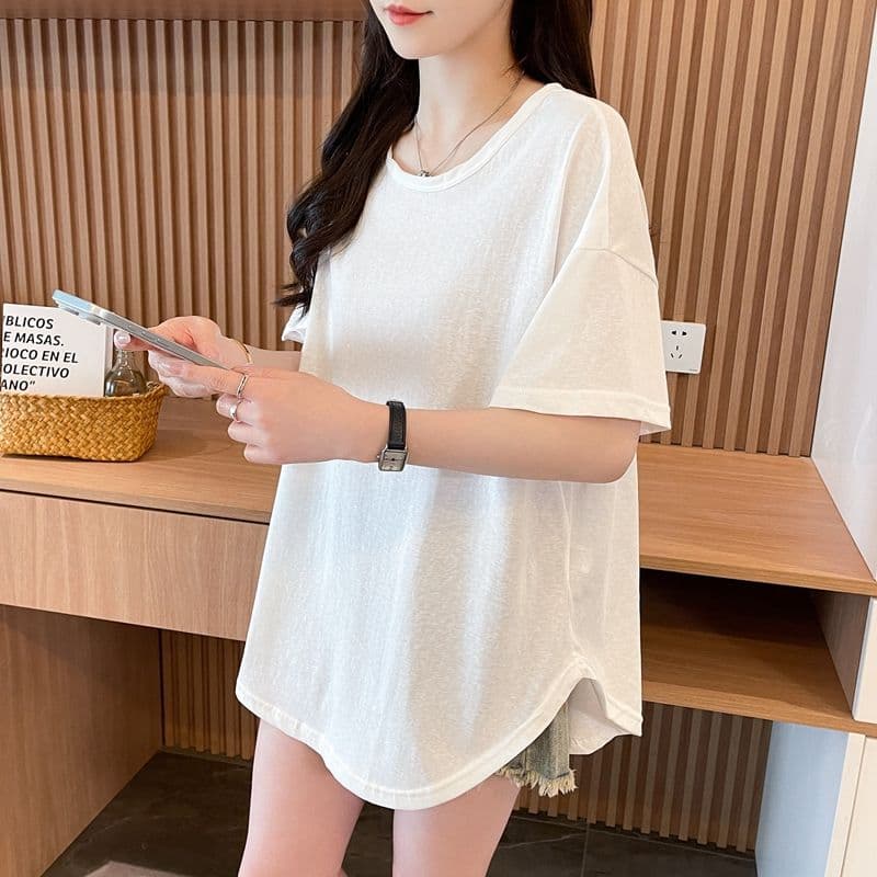 실사 50 면 눈꽃 면 반팔 티셔츠 루즈핏 가을 어깨 기초 다용도 미니멀리즘 느긋한 여름 맨위 이미지 5