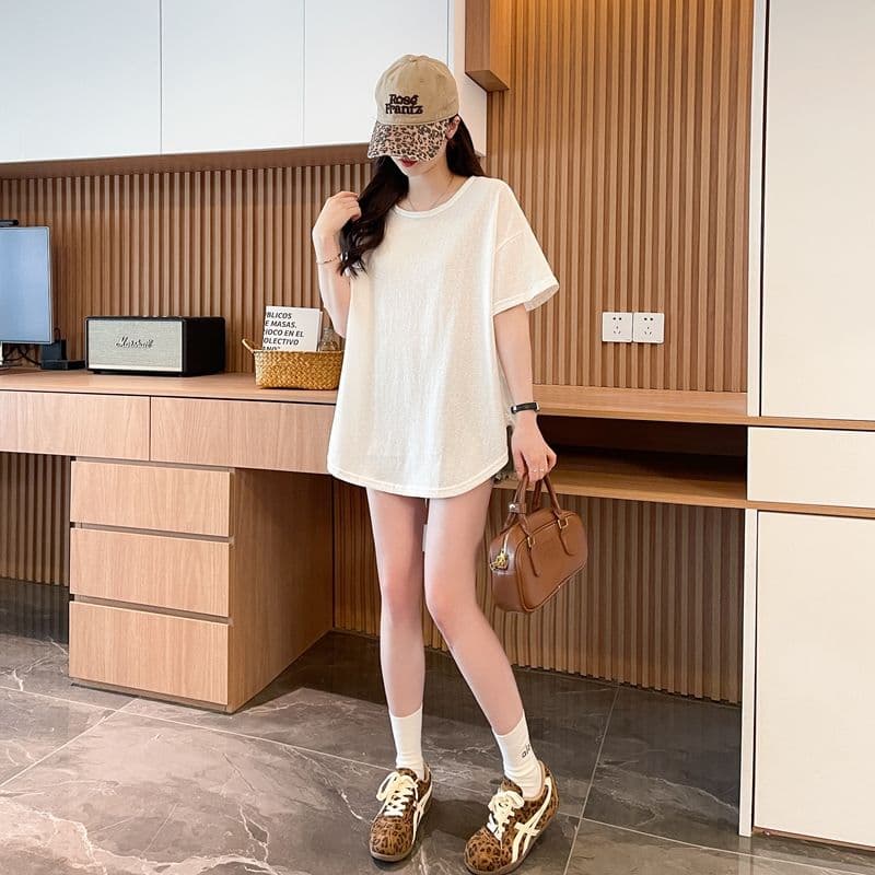 실사 50 면 눈꽃 면 반팔 티셔츠 루즈핏 가을 어깨 기초 다용도 미니멀리즘 느긋한 여름 맨위 상세 이미지 2