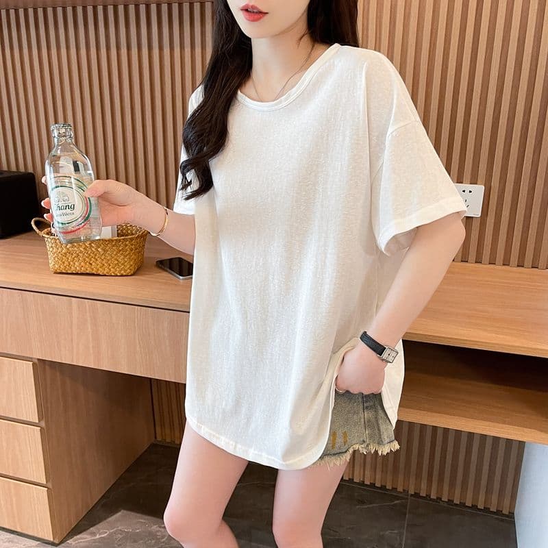 실사 50 면 눈꽃 면 반팔 티셔츠 루즈핏 가을 어깨 기초 다용도 미니멀리즘 느긋한 여름 맨위 상세 이미지 6