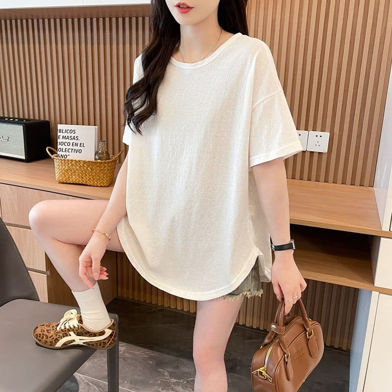 실사 50 면 눈꽃 면 반팔 티셔츠 루즈핏 가을 어깨 기초 다용도 미니멀리즘 느긋한 여름 맨위 상세 이미지 8