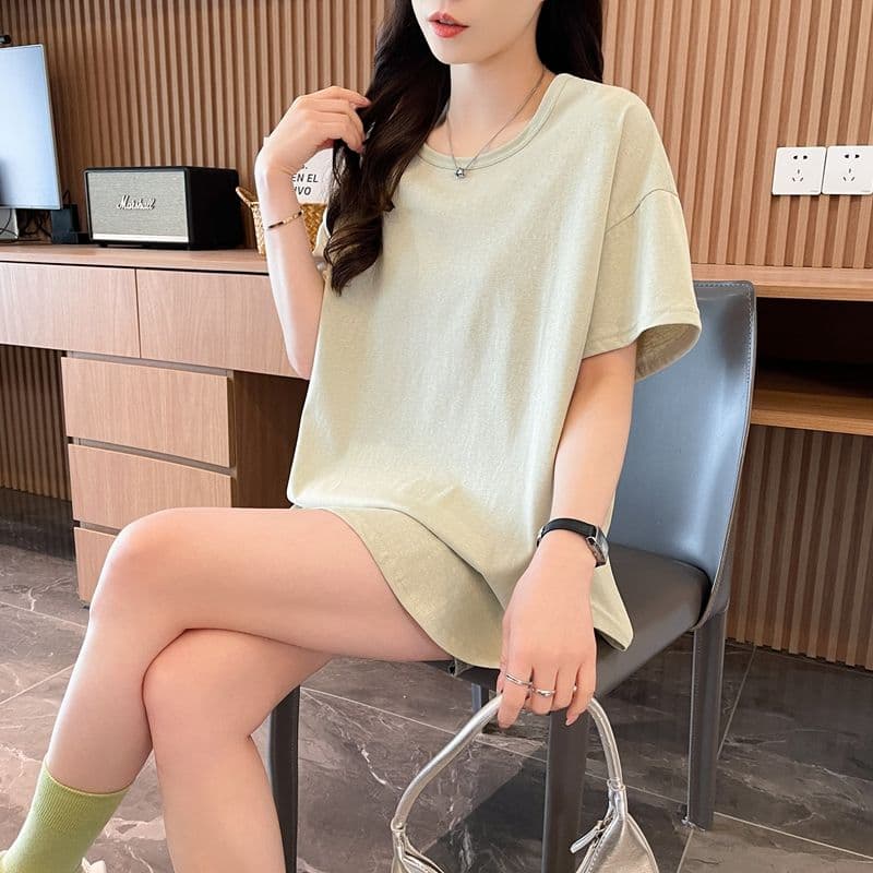 실사 50 면 눈꽃 면 반팔 티셔츠 루즈핏 가을 어깨 기초 다용도 미니멀리즘 느긋한 여름 맨위 상세 이미지 9