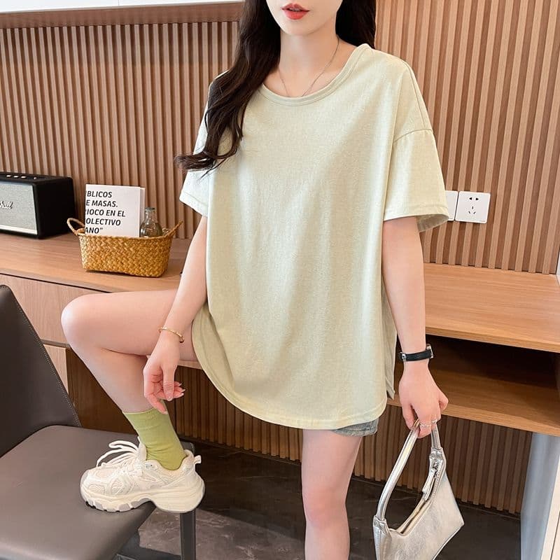 실사 50 면 눈꽃 면 반팔 티셔츠 루즈핏 가을 어깨 기초 다용도 미니멀리즘 느긋한 여름 맨위 상세 이미지 10