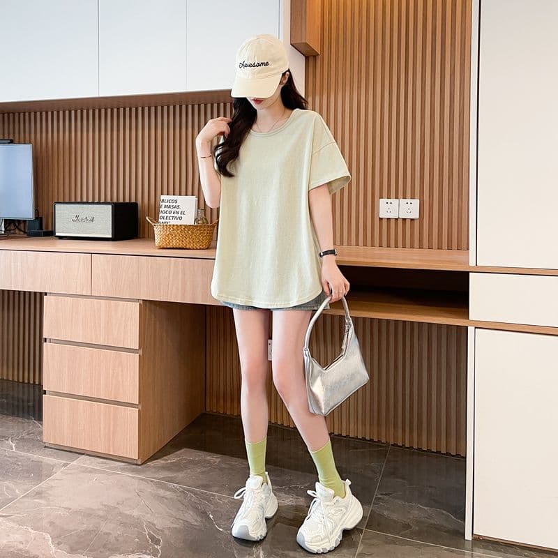 실사 50 면 눈꽃 면 반팔 티셔츠 루즈핏 가을 어깨 기초 다용도 미니멀리즘 느긋한 여름 맨위 상세 이미지 11