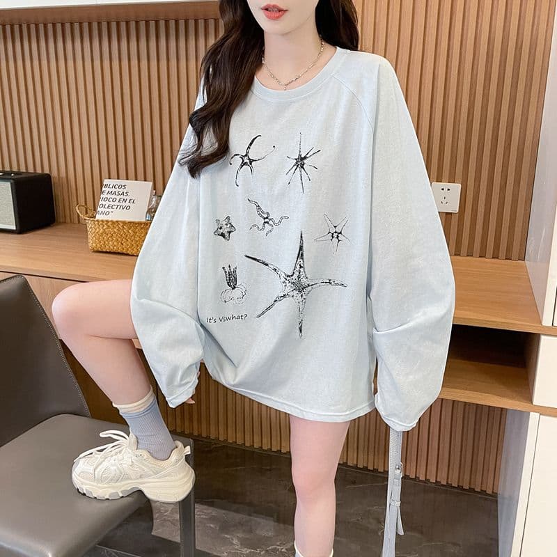 실사 50 면 눈꽃 면 긴팔 티셔츠 여성 봄 가을 새로운 캐주얼 한국 스타일 루즈핏 맨위 상세 이미지 11