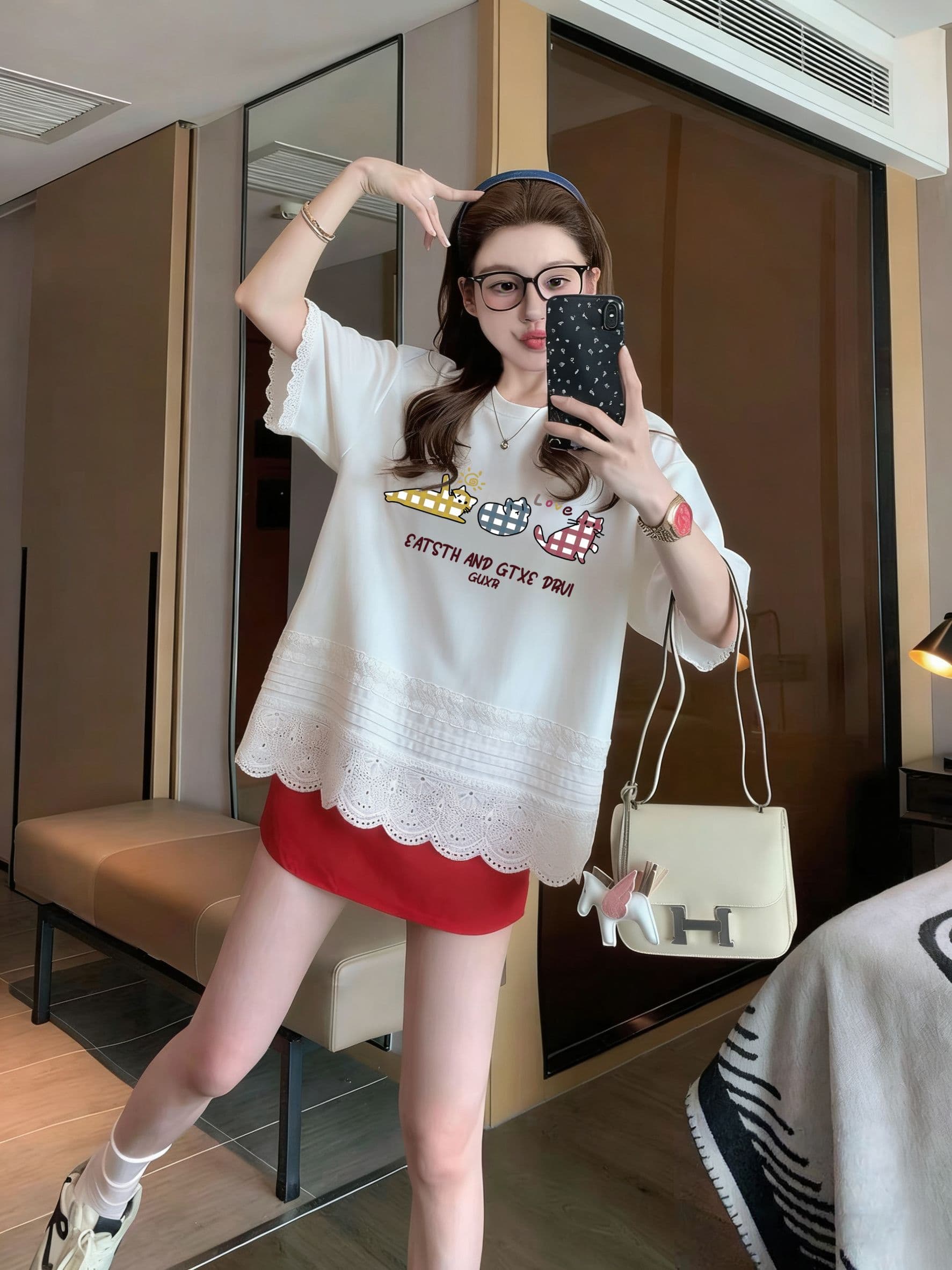 원본 것 무거운 작업 레이스 패치워크 특별 빅 사이즈 300 근 반팔 티셔츠 프린트 상세 이미지 11