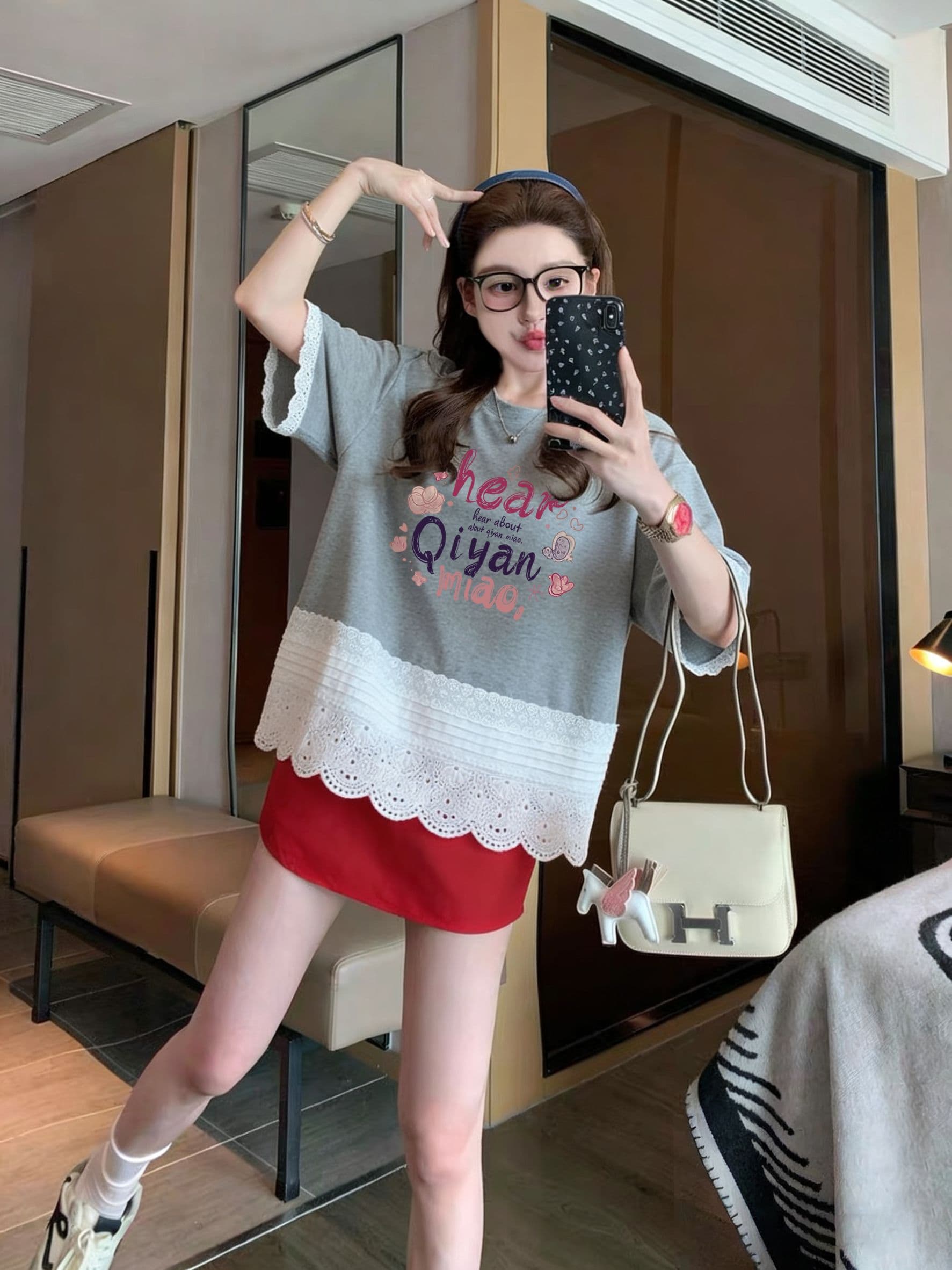 원본 것 무거운 작업 레이스 패치워크 특별 빅 사이즈 300 근 반팔 티셔츠 프린트 이미지 3