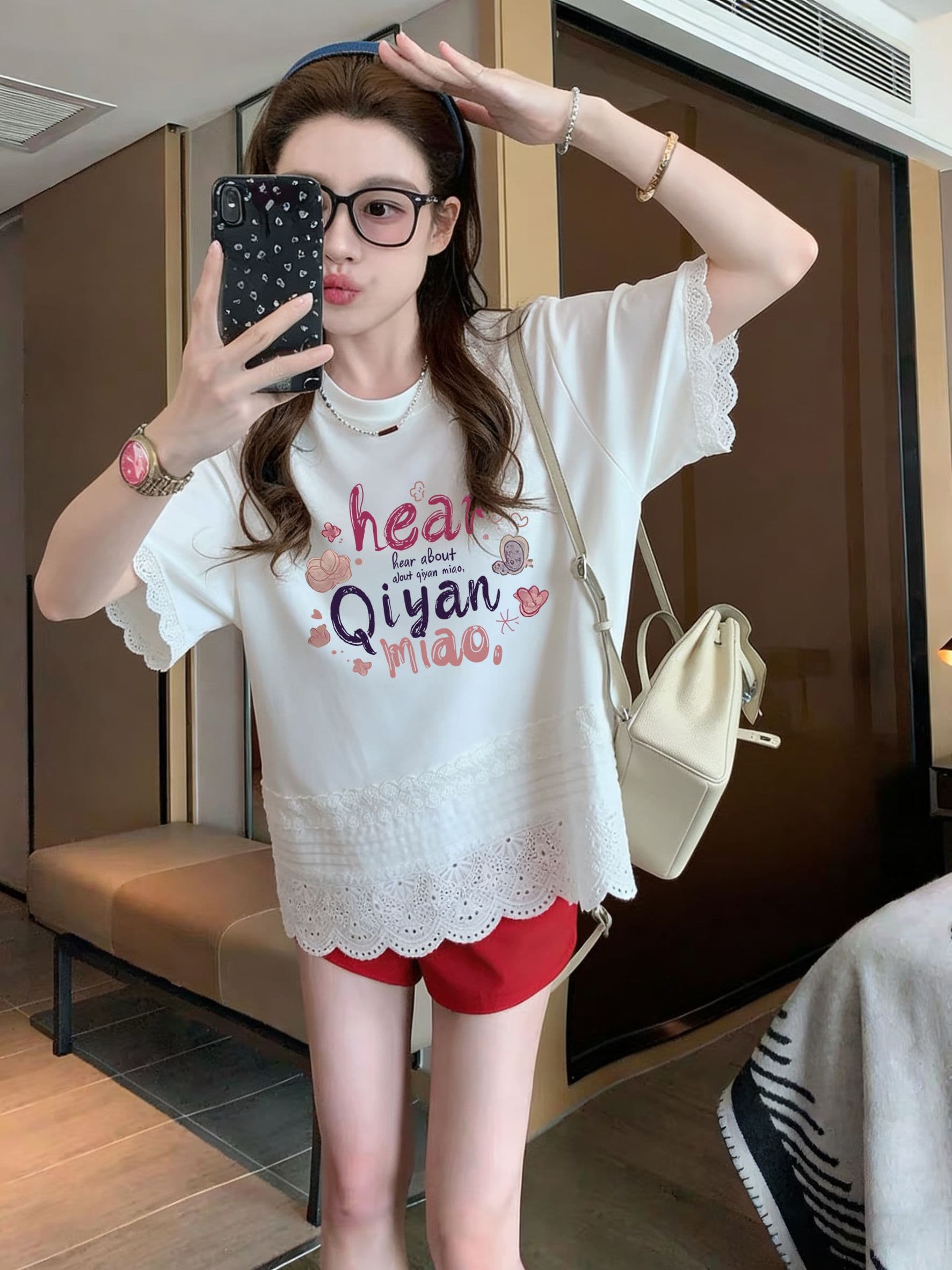 원본 것 무거운 작업 레이스 패치워크 특별 빅 사이즈 300 근 반팔 티셔츠 프린트 상세 이미지 9