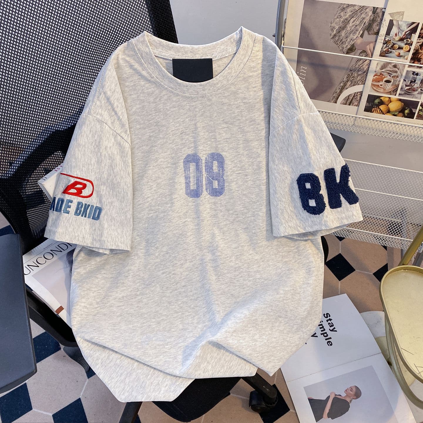 실사 더블 실 240 그램 순면 자수 바늘 번호 발 있음 질감 두꺼운 높은 품질 반팔 티셔츠 여성 상세 이미지 2