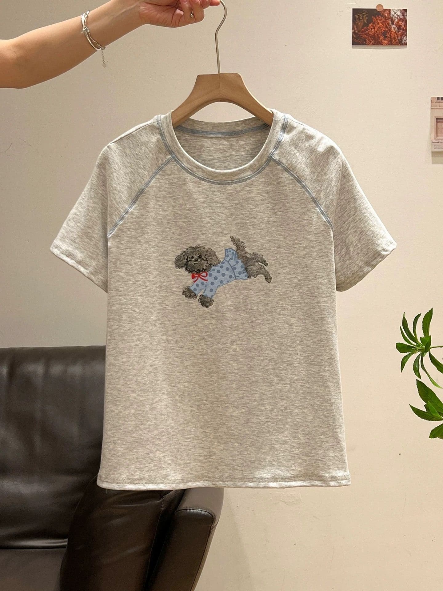 40 1 1 순면 디자인 센스 작은 대중 강아지 프린트 반팔 티셔츠 여성 여름 상세 이미지 5