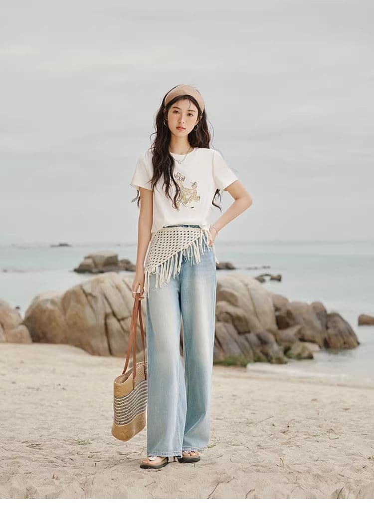 높은 품질 1 1 리브 면 새로운 강아지 디자인 센스 반팔 티셔츠 여성 여름 상세 이미지 9
