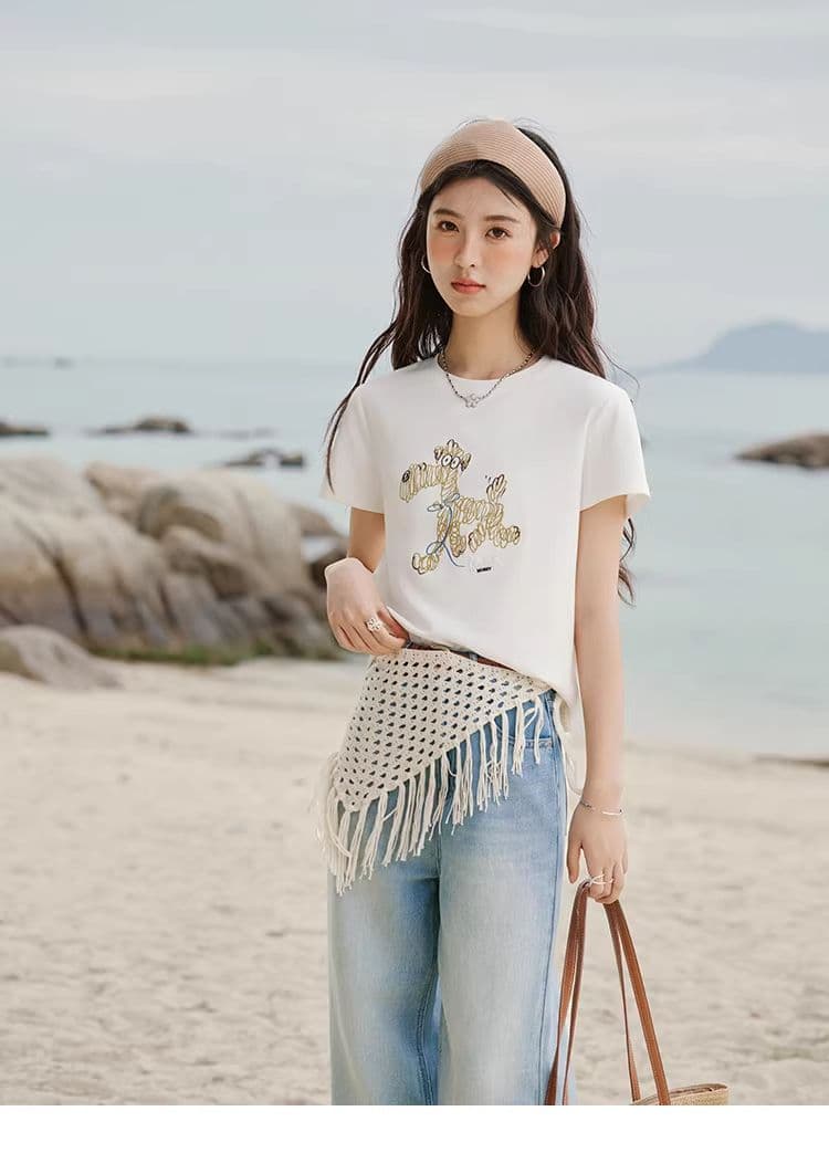 높은 품질 1 1 리브 면 새로운 강아지 디자인 센스 반팔 티셔츠 여성 여름 상세 이미지 21