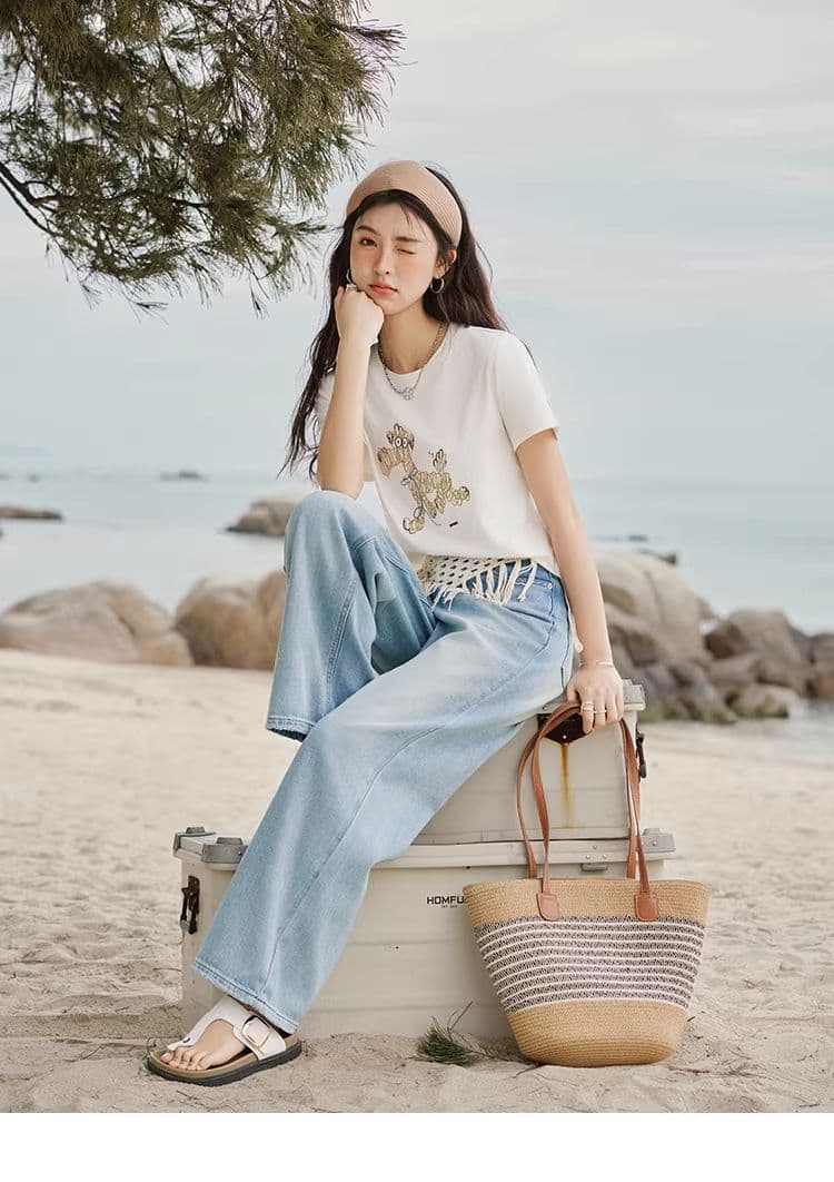 높은 품질 1 1 리브 면 새로운 강아지 디자인 센스 반팔 티셔츠 여성 여름 상세 이미지 26