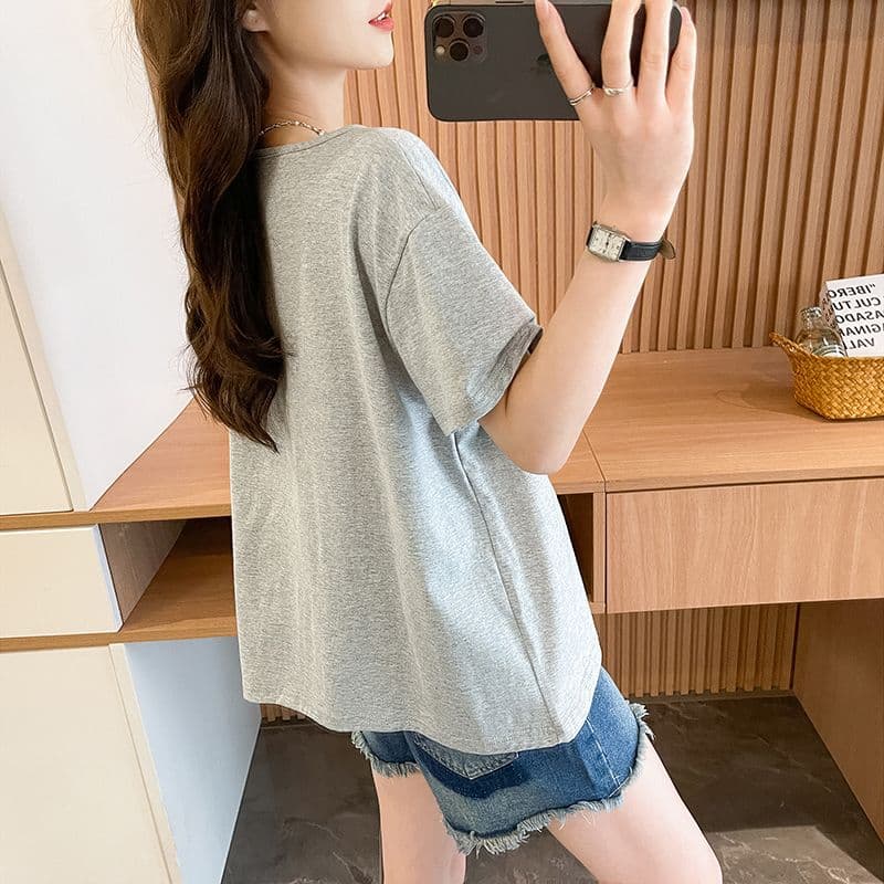 실사 흔들어서 톤 품질 순면 이후 패키지 칼라 루즈핏 페이크 레이어드 배색 디자인 센스 반팔 t 상세 이미지 5