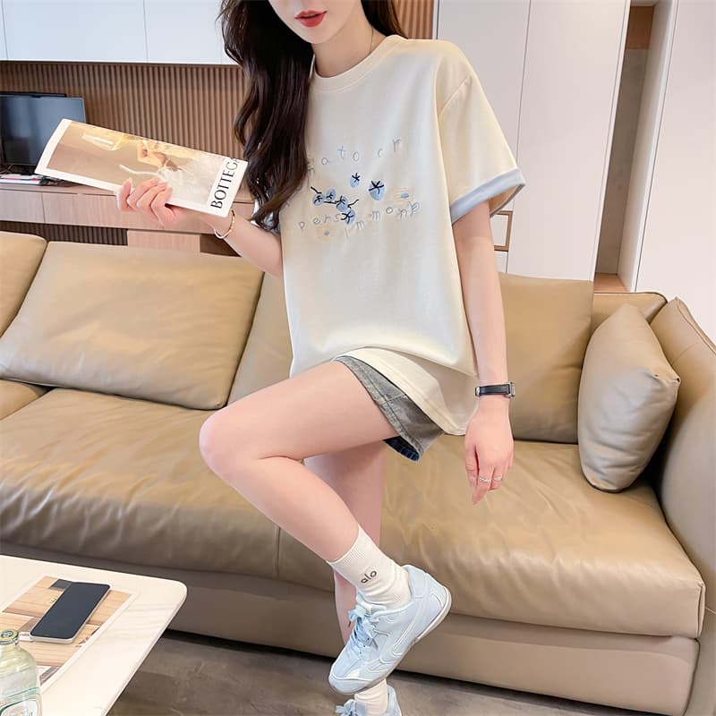실사 새로운 튀김 거리 흔들어서 톤 품질 원본 부형제 눈꽃 면 반팔 티셔츠 여성 트렌디 새로운 맨위 빅 사이즈 여성 의류 상세 이미지 8