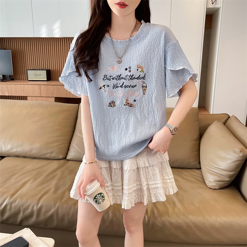 실사 반팔 티셔츠 여성 여름 새로운 루즈핏 패션 외국 가스 라운드 넥 만화 애니메이션 맨위 서비스 ins 트렌디 이미지 2