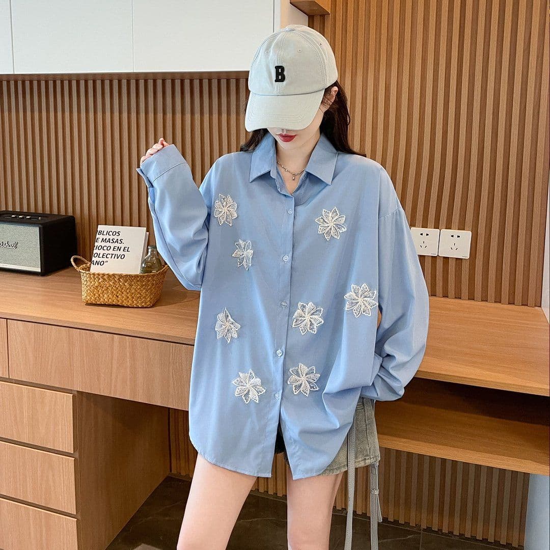 실사 원본 것 3 차원 꽃 여성 셔츠 봄 여름 얇은 스타일 품격 맨위 대 에디션 자외선 차단 여성 코트 상세 이미지 11