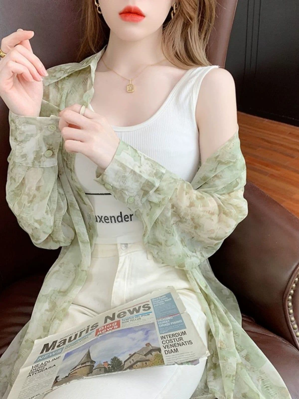 얼음 실크 자외선 차단 의류 여성 여름 얇은 2026 년 새로운 디자인 센스 홀치기 염색 프린트 루즈핏 쉬폰 셔츠 상세 이미지 29