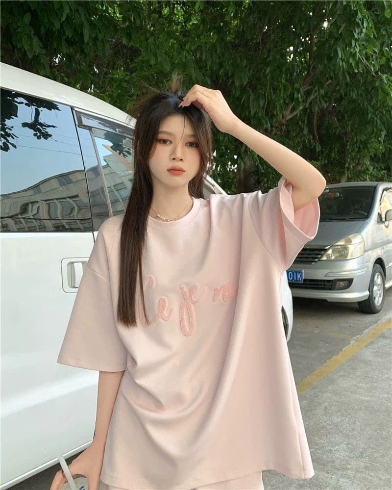 6535 물고기 규모 운동복 세트 여성 여름 루즈핏 한국 스타일 학생 반팔 반바지 투피스 세트 ins 상세 이미지 5