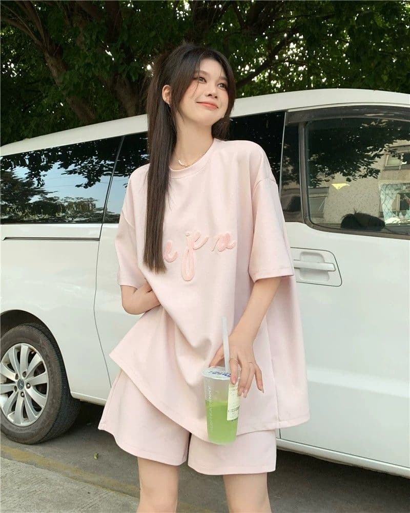 6535 물고기 규모 운동복 세트 여성 여름 루즈핏 한국 스타일 학생 반팔 반바지 투피스 세트 ins 상세 이미지 8