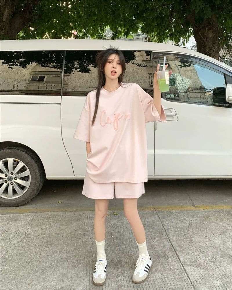 6535 물고기 규모 운동복 세트 여성 여름 루즈핏 한국 스타일 학생 반팔 반바지 투피스 세트 ins 상세 이미지 9