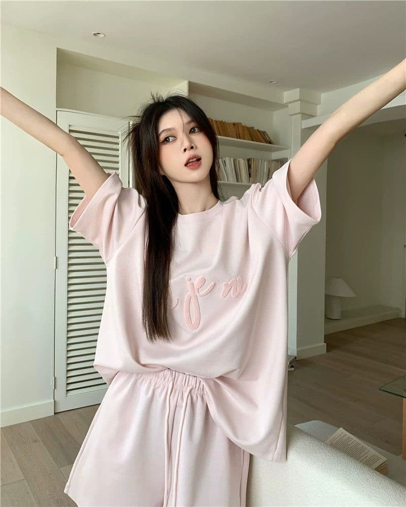 6535 물고기 규모 운동복 세트 여성 여름 루즈핏 한국 스타일 학생 반팔 반바지 투피스 세트 ins 상세 이미지 11