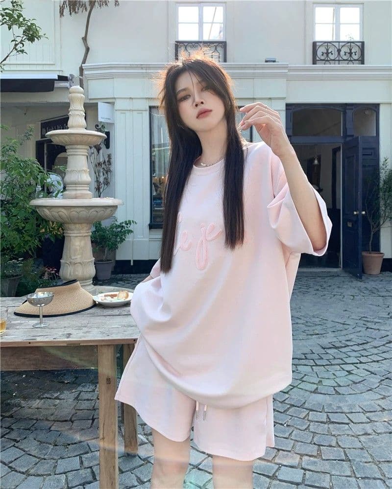 6535 물고기 규모 운동복 세트 여성 여름 루즈핏 한국 스타일 학생 반팔 반바지 투피스 세트 ins 상세 이미지 12