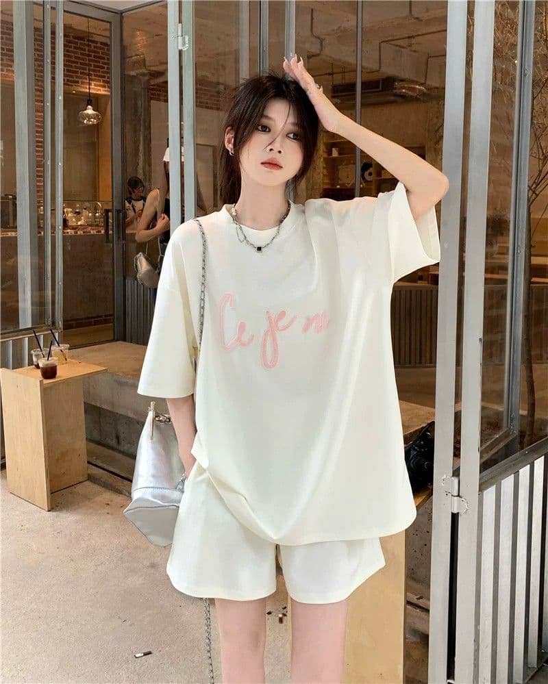 6535 물고기 규모 운동복 세트 여성 여름 루즈핏 한국 스타일 학생 반팔 반바지 투피스 세트 ins 상세 이미지 13