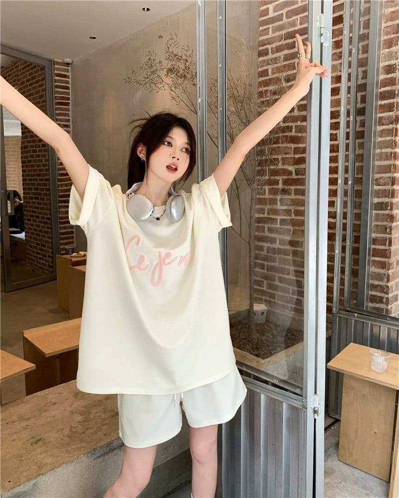 6535 물고기 규모 운동복 세트 여성 여름 루즈핏 한국 스타일 학생 반팔 반바지 투피스 세트 ins 상세 이미지 18