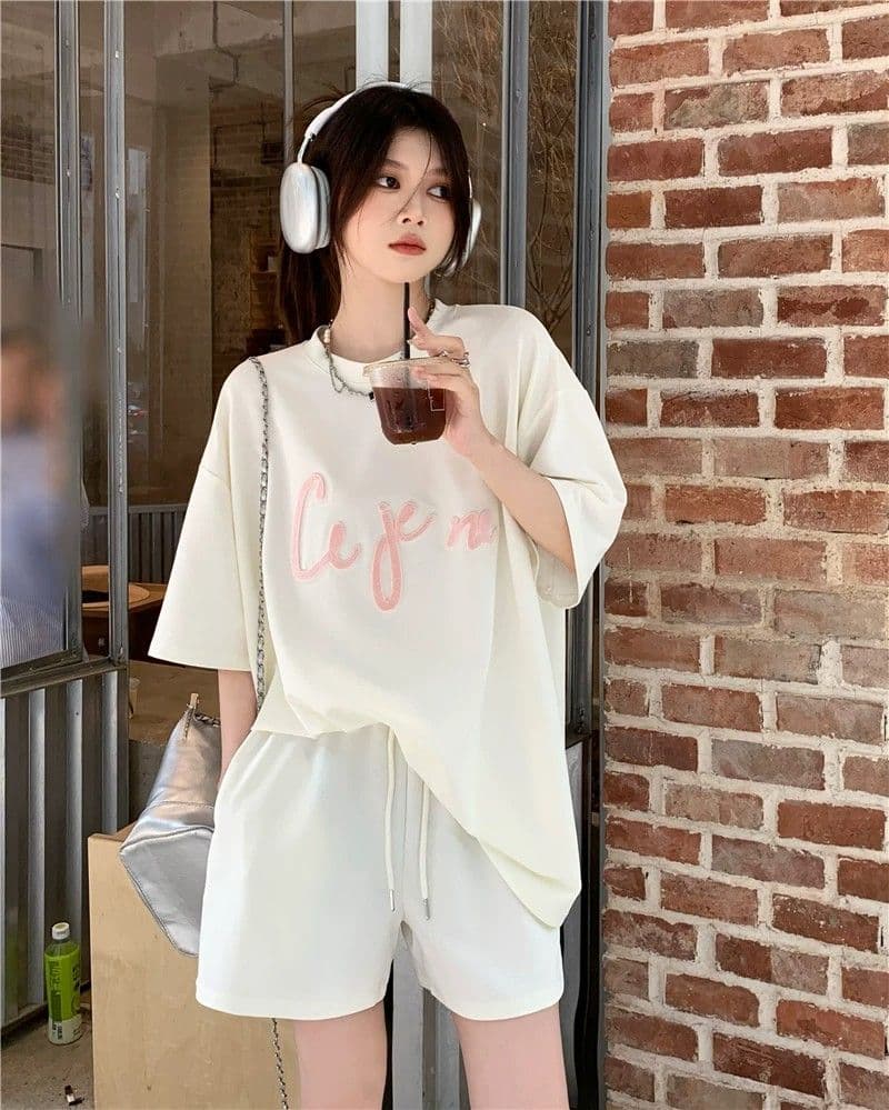 6535 물고기 규모 운동복 세트 여성 여름 루즈핏 한국 스타일 학생 반팔 반바지 투피스 세트 ins 상세 이미지 19