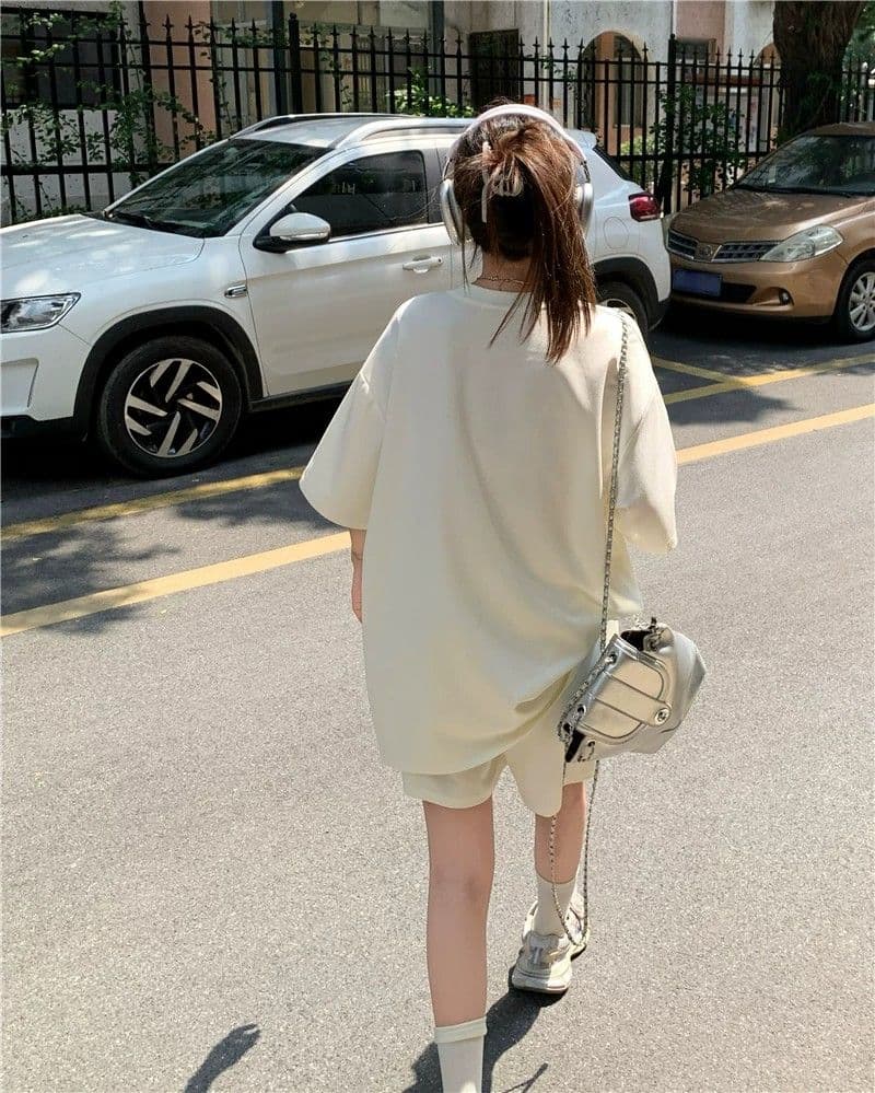 6535 물고기 규모 운동복 세트 여성 여름 루즈핏 한국 스타일 학생 반팔 반바지 투피스 세트 ins 상세 이미지 21