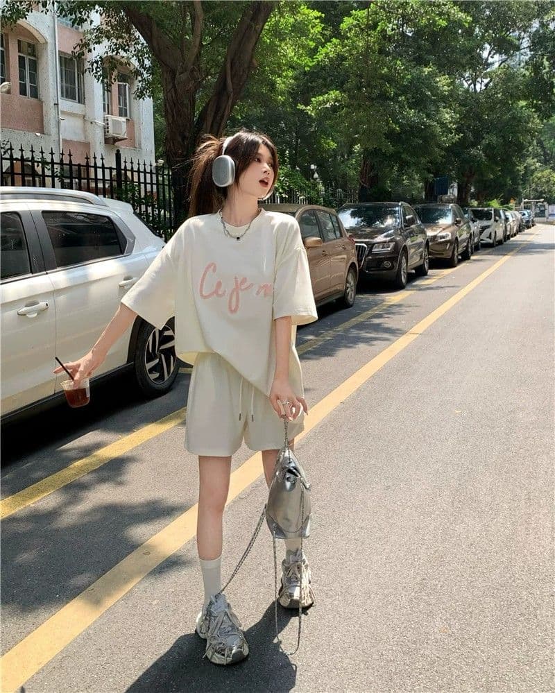 6535 물고기 규모 운동복 세트 여성 여름 루즈핏 한국 스타일 학생 반팔 반바지 투피스 세트 ins 상세 이미지 22