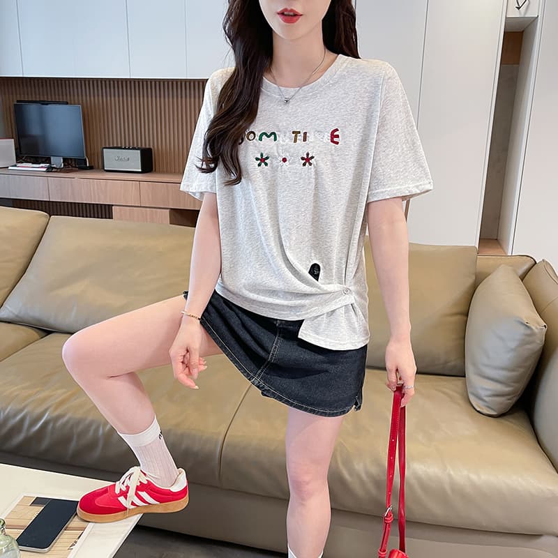 실사 눈꽃 면 티셔츠 여성용 짧은 소매 여름 새로운 디자인 센스 핑크색 패션 백 잡아라. 옷 ins 트렌디 상세 이미지 5