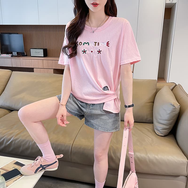 실사 눈꽃 면 티셔츠 여성용 짧은 소매 여름 새로운 디자인 센스 핑크색 패션 백 잡아라. 옷 ins 트렌디 상세 이미지 11