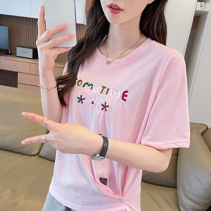 실사 눈꽃 면 티셔츠 여성용 짧은 소매 여름 새로운 디자인 센스 핑크색 패션 백 잡아라. 옷 ins 트렌디 상세 이미지 15