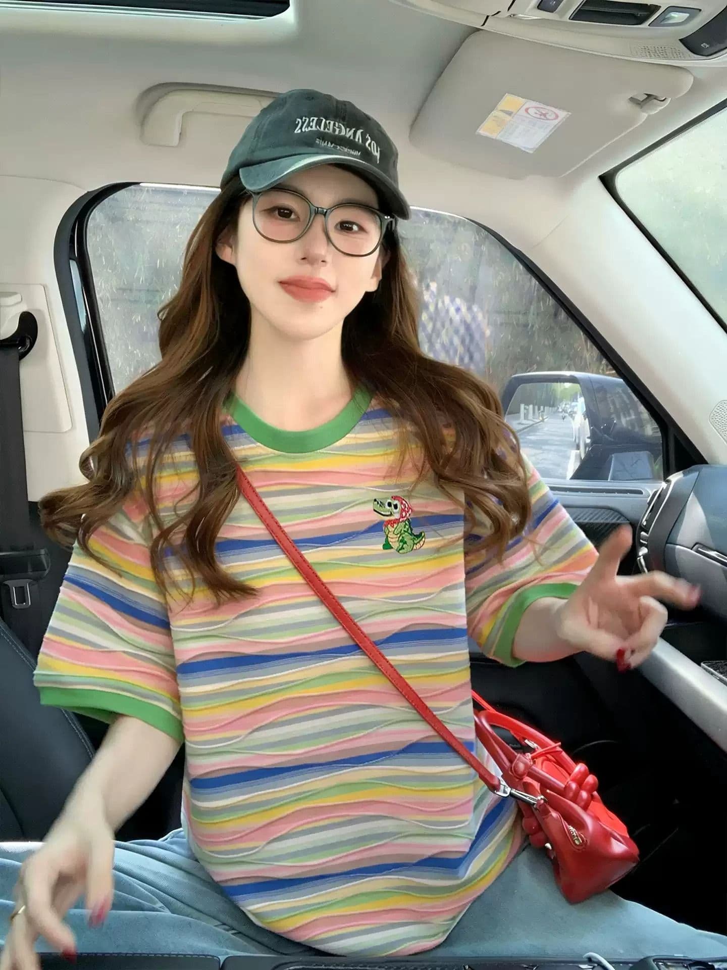 원본 컬러 짜임 기사 면 이후 패키지 칼라 색상 스트라이프 순면 반팔 티셔츠 여성 자수 맨위 상세 이미지 3