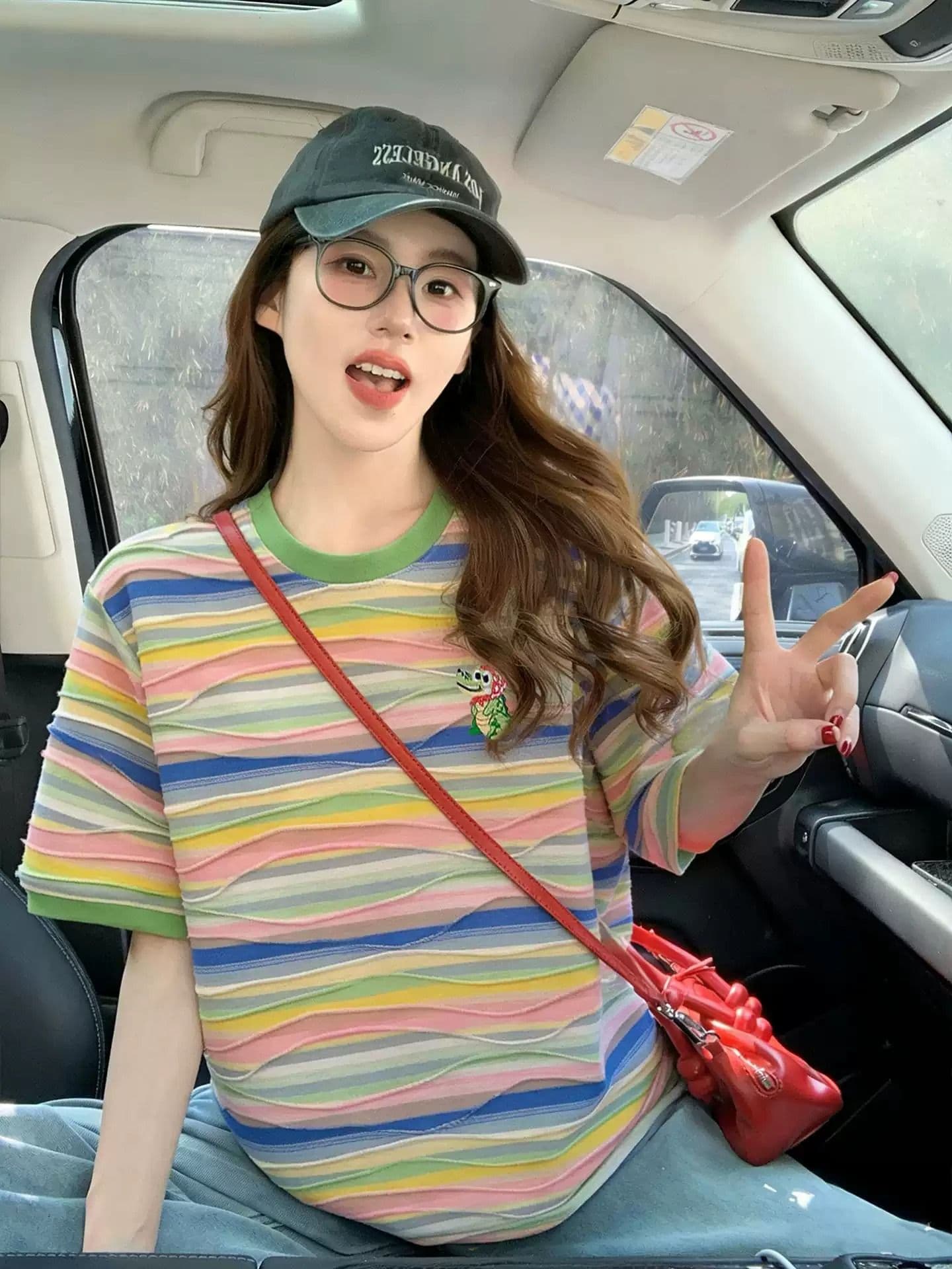 원본 컬러 짜임 기사 면 이후 패키지 칼라 색상 스트라이프 순면 반팔 티셔츠 여성 자수 맨위 상세 이미지 4