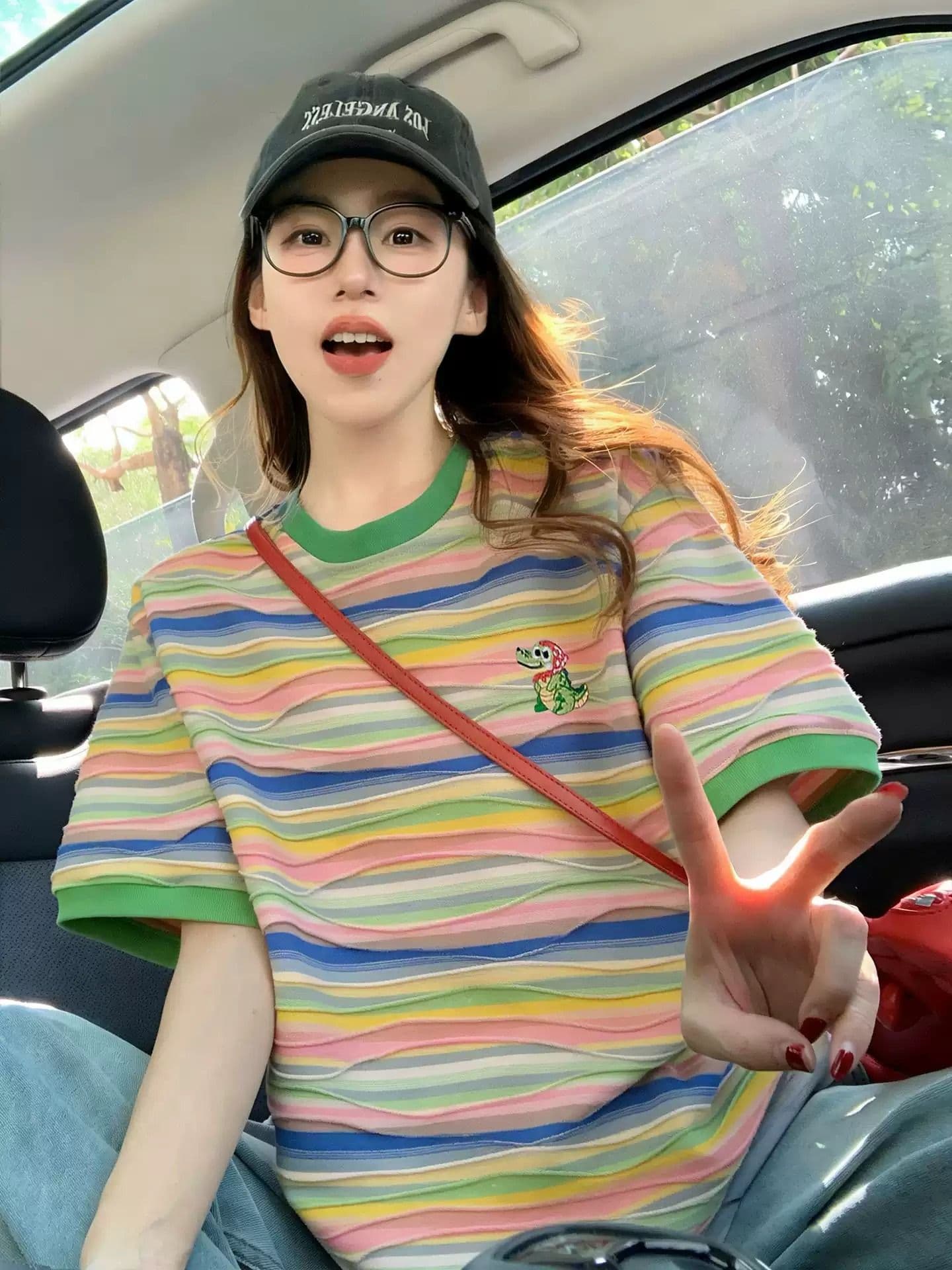 원본 컬러 짜임 기사 면 이후 패키지 칼라 색상 스트라이프 순면 반팔 티셔츠 여성 자수 맨위 상세 이미지 6
