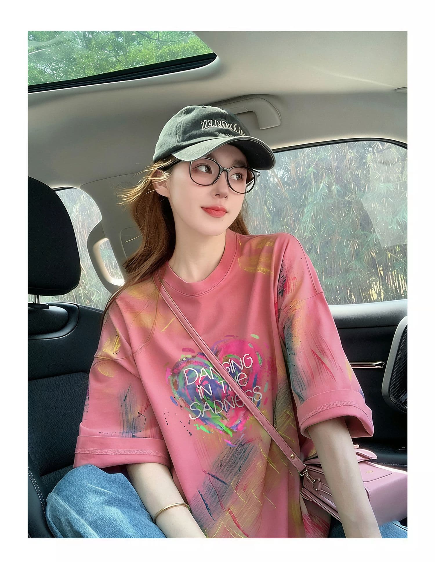 순면 이후 패키지 칼라 홀치기 염색 중간 길이 티셔츠 여성 유럽 상품 알파벳 프린트 대 에디션 루즈핏 맨위 상세 이미지 3