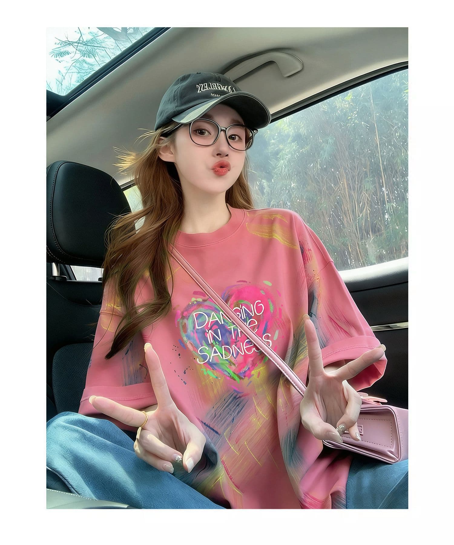 순면 이후 패키지 칼라 홀치기 염색 중간 길이 티셔츠 여성 유럽 상품 알파벳 프린트 대 에디션 루즈핏 맨위 상세 이미지 4