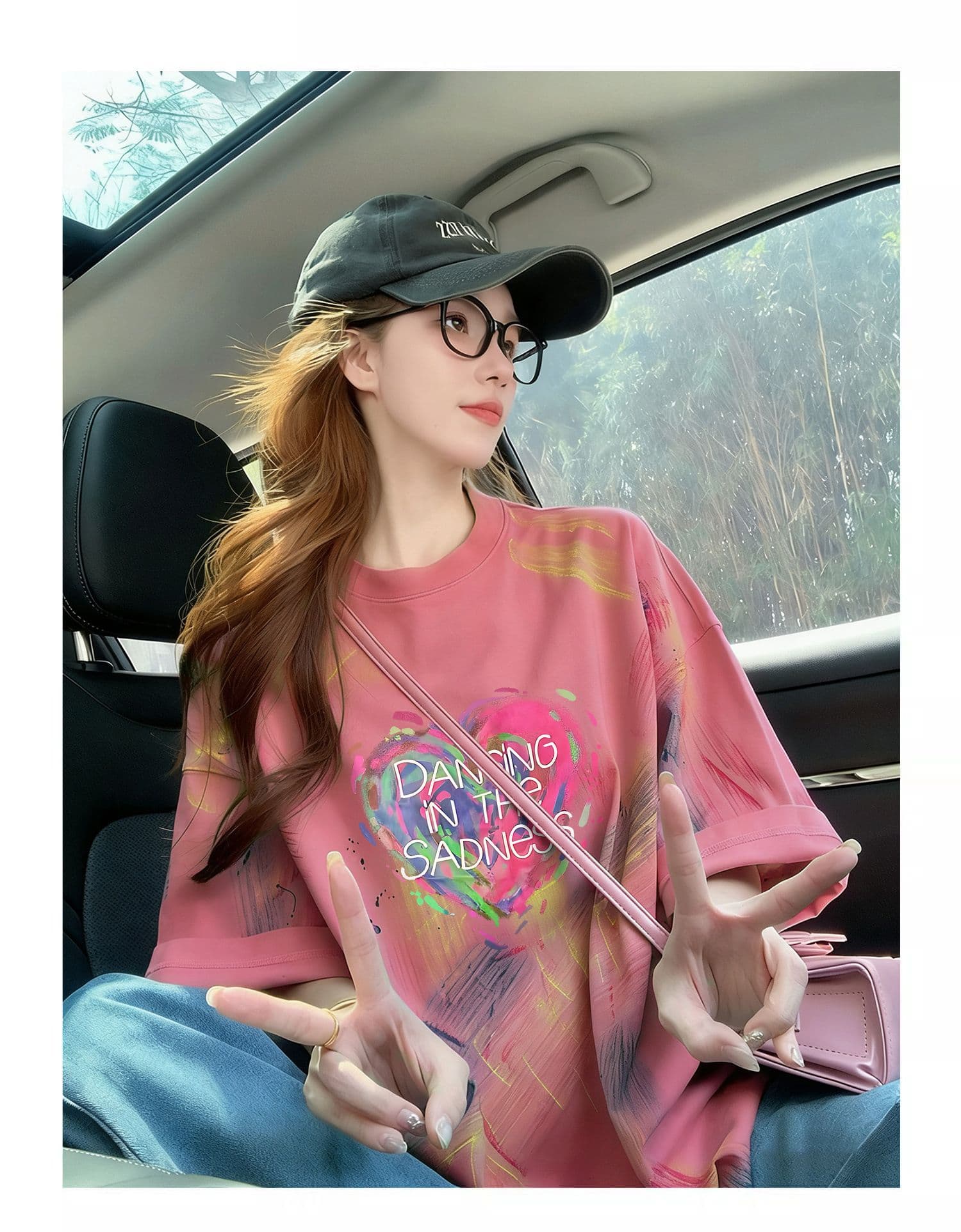 순면 이후 패키지 칼라 홀치기 염색 중간 길이 티셔츠 여성 유럽 상품 알파벳 프린트 대 에디션 루즈핏 맨위 상세 이미지 5
