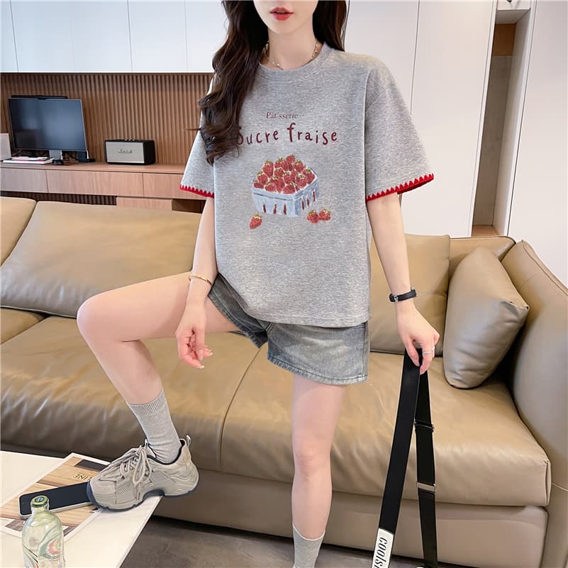 실사 라운드 넥 반팔 티셔츠 여성 새로운 프린트 싸움 자수 눈꽃 면 패션 맨위 여성 상세 이미지 11