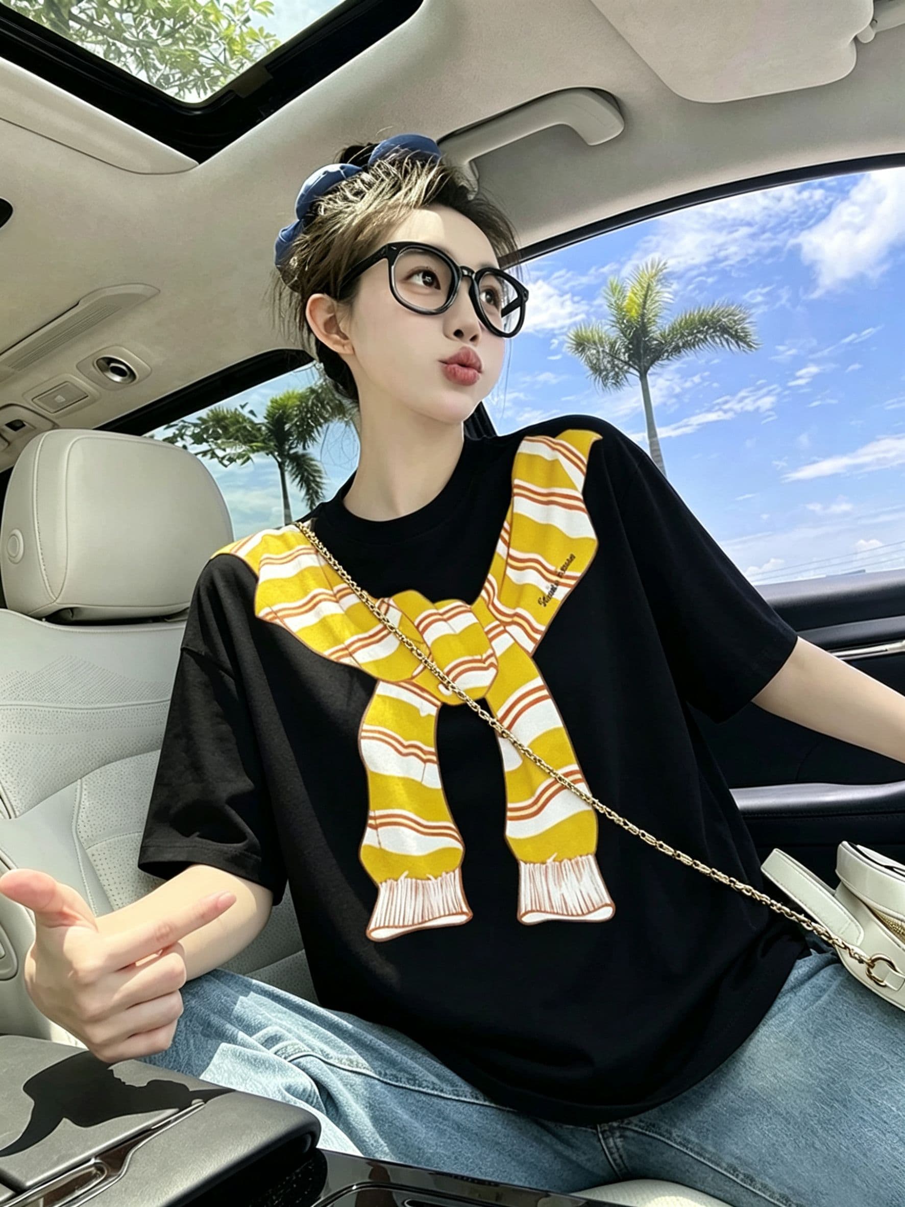 200그램 순면 300 근 루즈핏 프린트 티셔츠 여름 새로운 알파벳 가을 어깨 반팔 여성 이미지 3