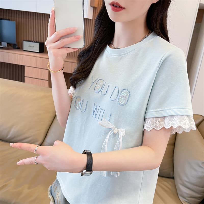 실사 눈꽃 면 65 면 35 폴리에스터 2026 여름 새로운 한국 스타일 티셔츠 여자 학생 트렌디 상세 이미지 15